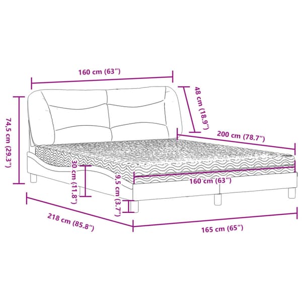 Bed with Mattress "Hvar" Light Grey 160x200 cm Fabric