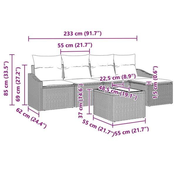 Soffset med kudde 6 pcs Svart konstrotting