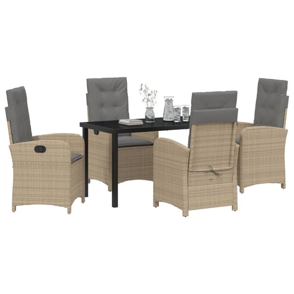 Trädgårdsmöbelset med kudde 5 pcs Beige konstrotting