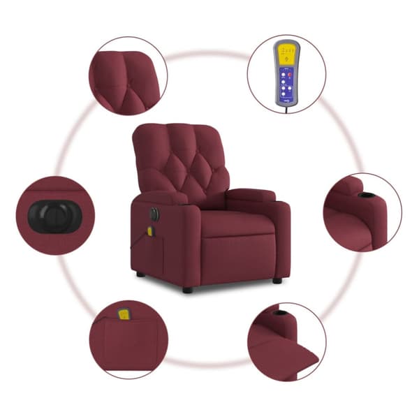 Elektrisk massagefåtölj vinröd tyg