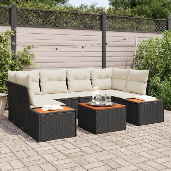 Trädgårdsoffset med kudde 6 pcs Svart Poly rattan