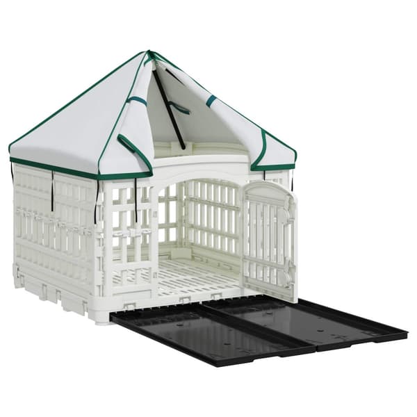 4 Panel Hund Playpen med Tak 122 x 106,5 x 82 cm Plast Vit