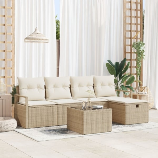 6-delat trädgårdsoff set med kuddar Beige Poly rotting