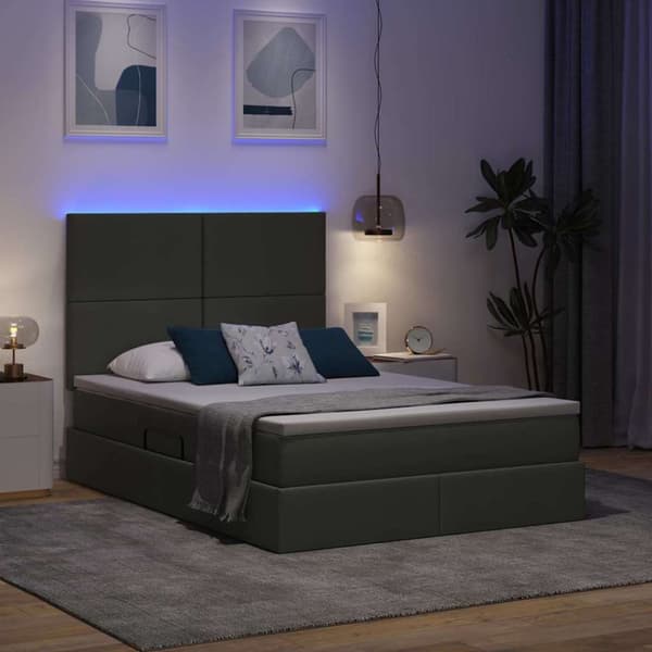 Förvaringssäng med LED med led Mörkgrå 140 x 200 cm Polyester