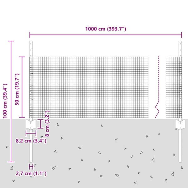 Stängsel med stolpe Silver 0,5 x 10 m Stål