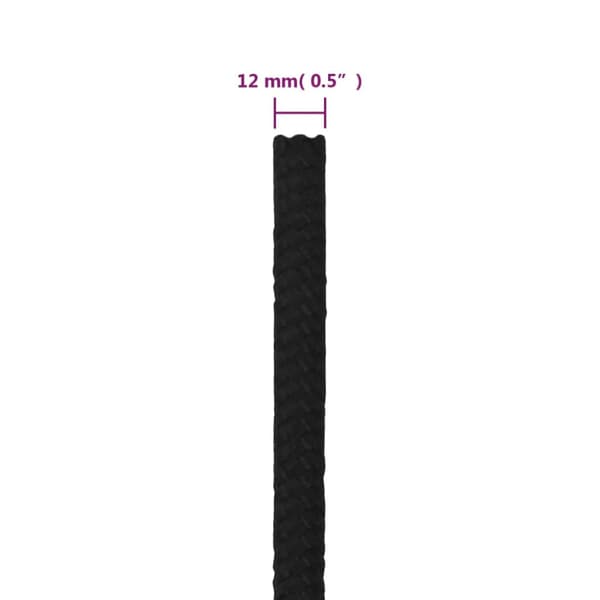 Rep svart 12 mm 100 m polyester