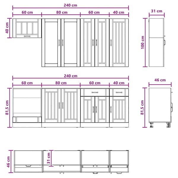 Köksenhet LUCCA 8 pcs Svart Konstruerat trä