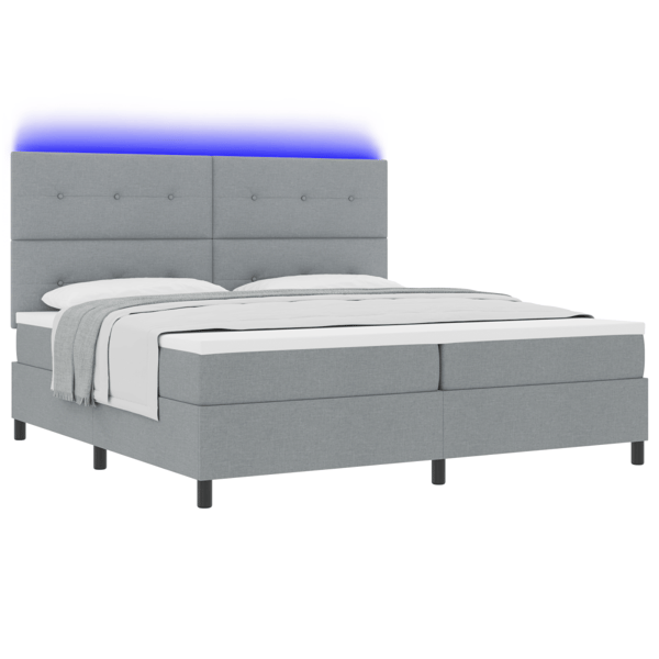 Bäddfjäder med LED-ljusslingor Ljusgrå 200 x 200 cm tyg
