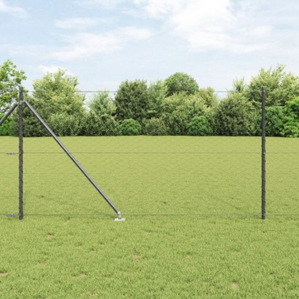 Hexagonstängsel Grå 1x50 m Stål, vidaXL Stängselstolpar med spik 13 st Ø32 mm 120 cm galvaniserat stål