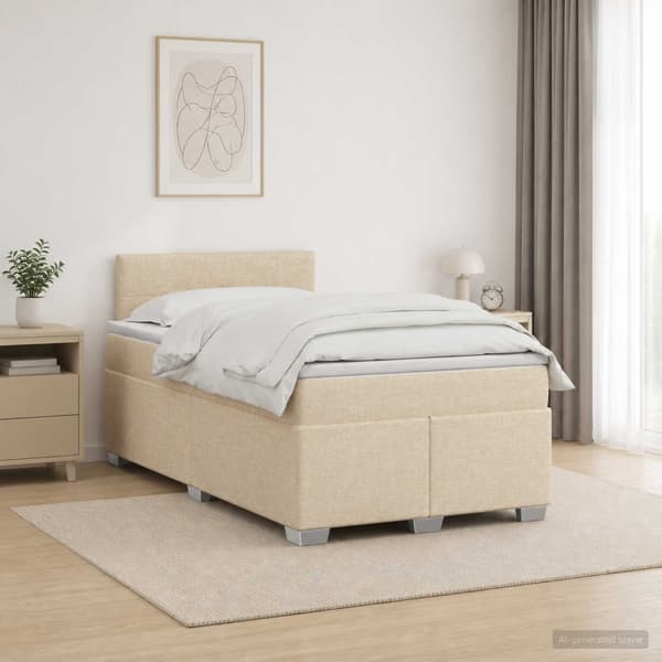 Boxspring säng med madrass och LED Gräddvit 120 x 200 cm Tyg