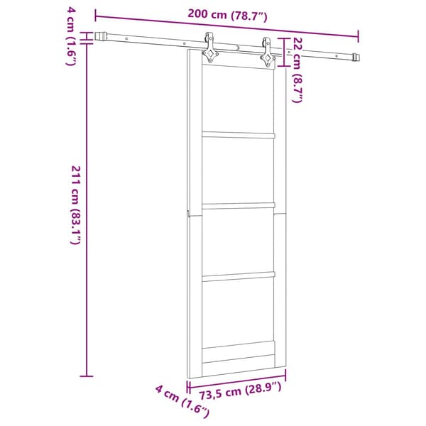 Skjutdörr 73,5 x 211 cm Konstruerat trä Vit och svart