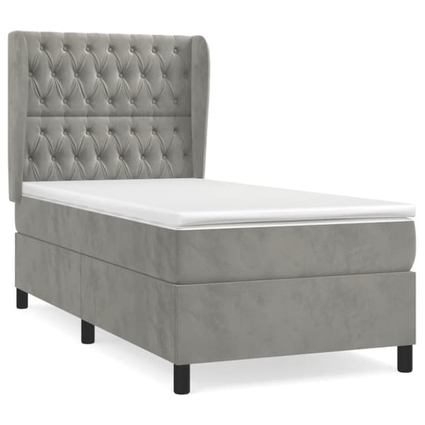 Ramsäng med madrass ljusgrå 90x200 cm sammet