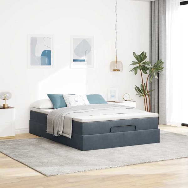 Ottoman sängram med madrass mörkgrå 140x200 cm sammet