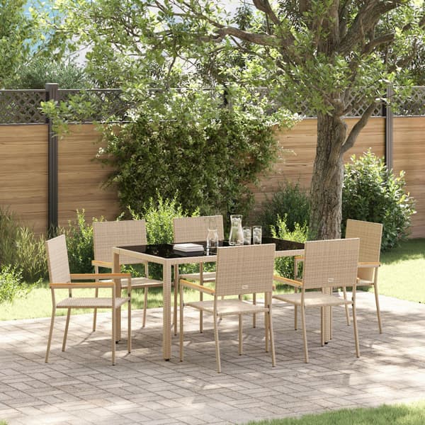 Trädgårdsmöbelset 7 pcs Beige konstrotting