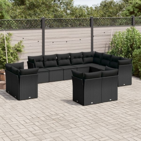 Loungegrupp med dynor 12 delar svart konstrotting