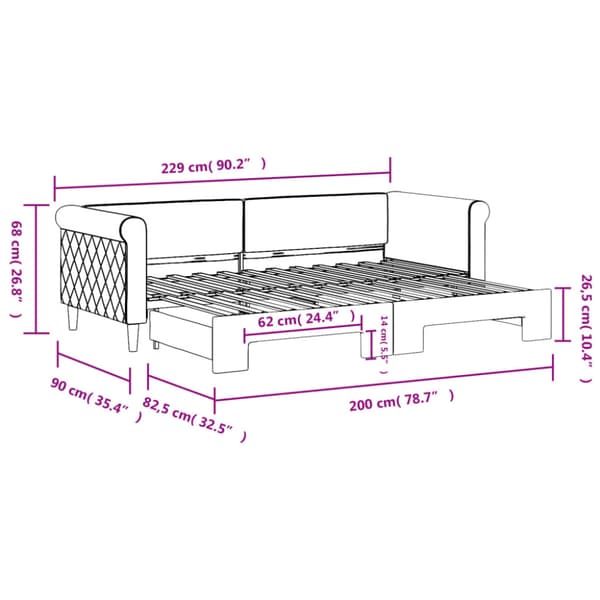 Dagbädd utdragbar rosa 80x200 cm sammet