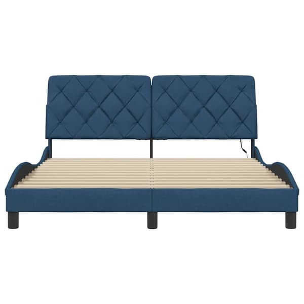 Bed Frame with LED without Mattress Blue 160x200 cm Fabric