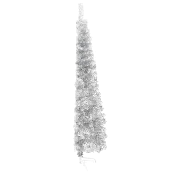 Smal halv plastgran med stativ silver 180 cm