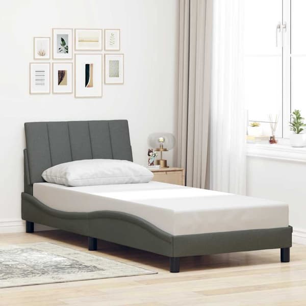 Bed Frame without Mattress "Hanko" Dark Grey 80x200cm Fabric