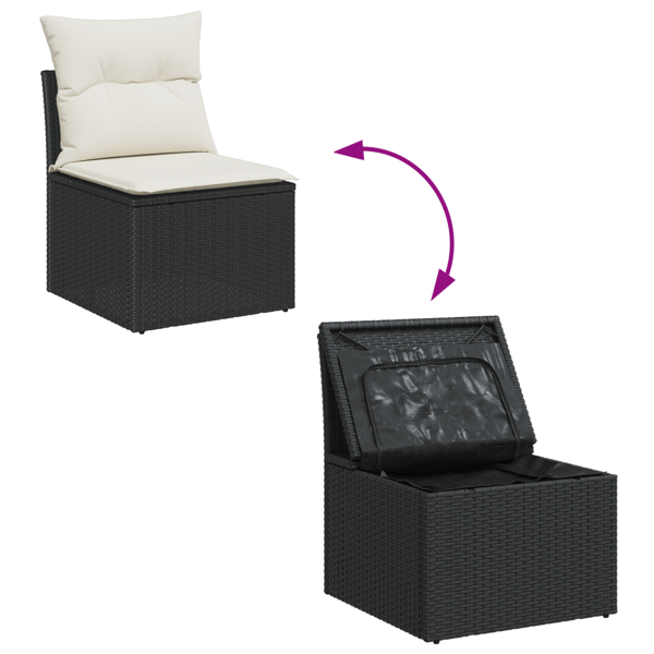 Trädgårdsoffset med kudde med lagring 8 pcs Svart Poly rattan