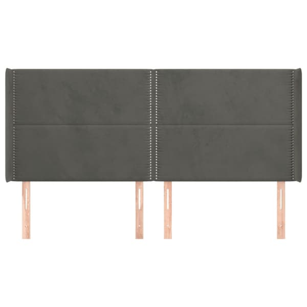 Sänggavel med kanter mörkgrå 183x16x118/128 cm sammet