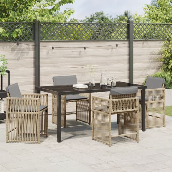 Trädgårdsmöbelset 5 pcs Beige konstrotting