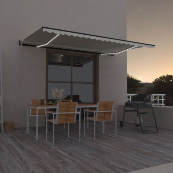 Automatisk markis med vindsensor & LED 500x300 cm gräddvit