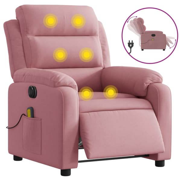 Elektrisk massagefåtölj rosa sammet