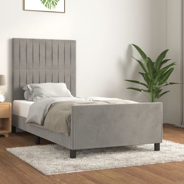 Sängram utan madrass ljusgrå 100x200 cm sammet