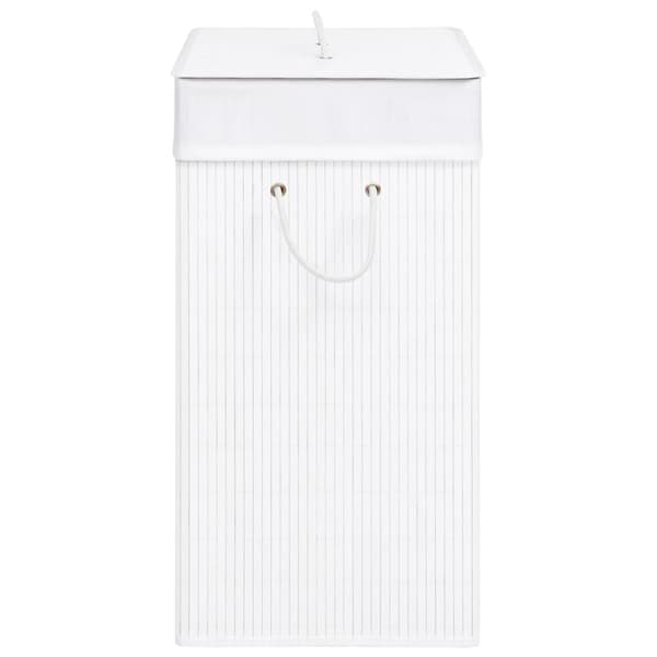 Tvättkorg bambu med 2 sektioner vit 100 L
