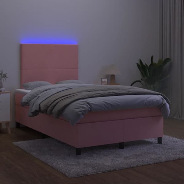 Ramsäng med madrass rosa & LED 120x200 cm sammet