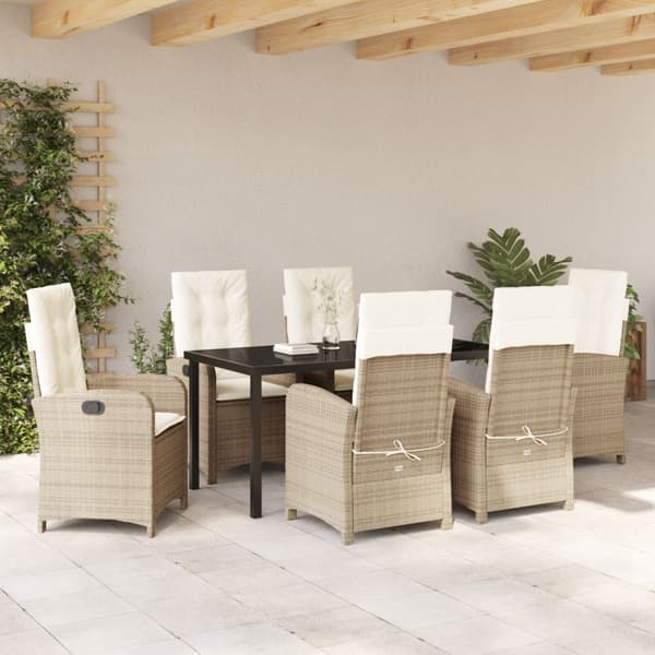 Trädgårdsmöbelset med kudde 7 pcs Beige konstrotting