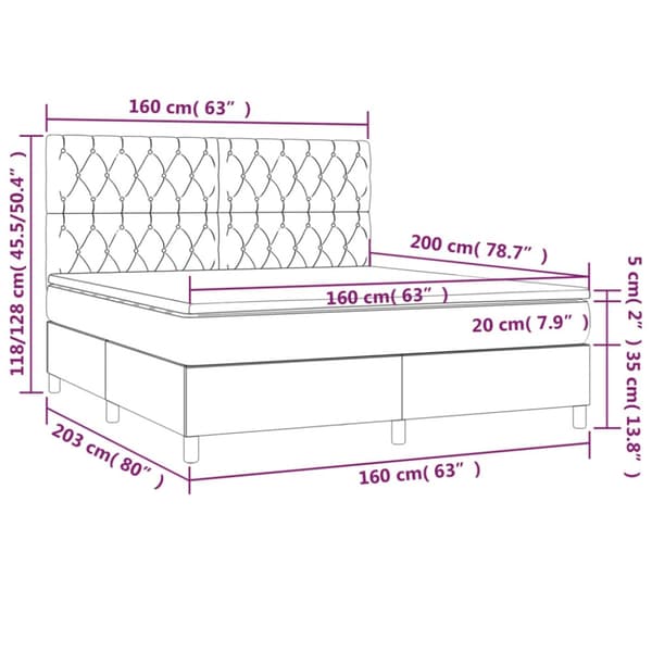 Ramsäng med madrass & LED gräddvit 160x200 cm tyg
