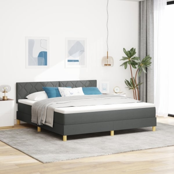 Boxsäng med madrass Mörkgrå 180x200 cm Tyg