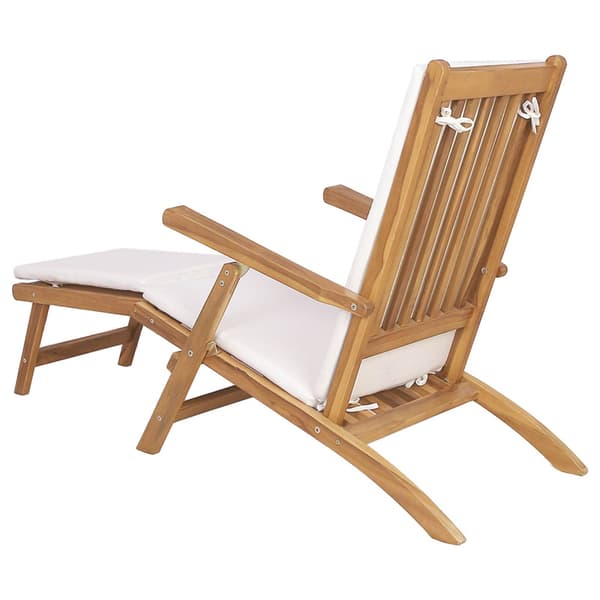 Fällbar Deck Chair med Kudde Vit Massivt teakträ