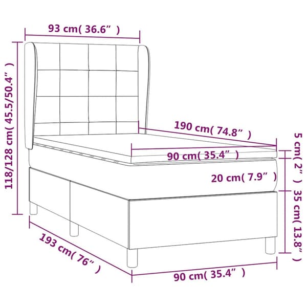 Ramsäng med madrass mörkblå 90x190 cm sammet