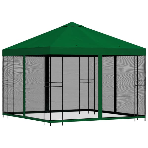 Trädgårdsgazebo med sidoväggar 3 x 3 m Grön Polyester och Stål