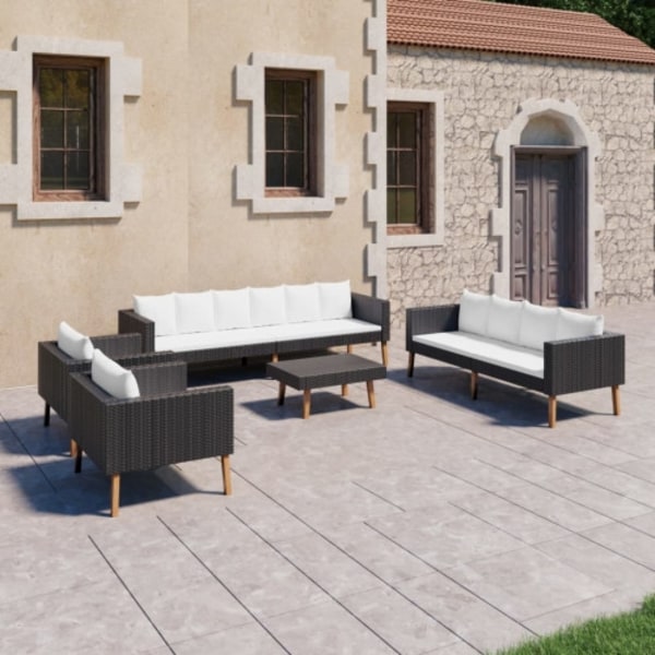 Loungegrupp med dynor 5 delar konstrotting svart