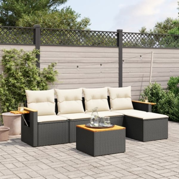 Loungegrupp med dynor 6 delar svart konstrotting