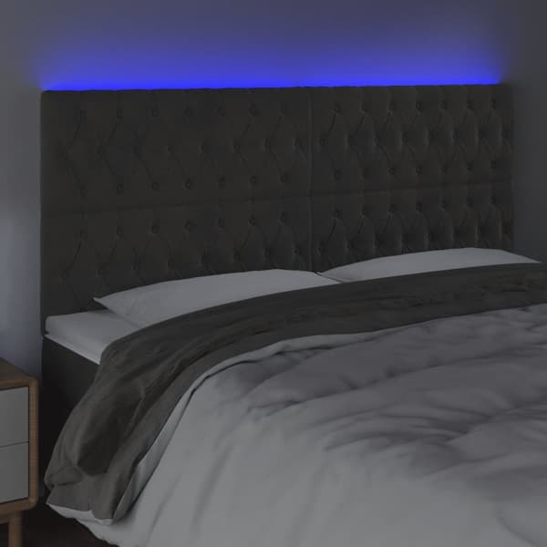 Sänggavel LED mörkgrå 180x7x118/128 cm sammet