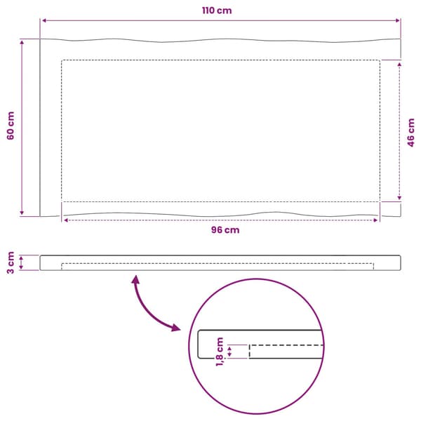 Rektangulärt Bordsskiva 90 x 50 x 3,5 cm Rektangulär Vit
