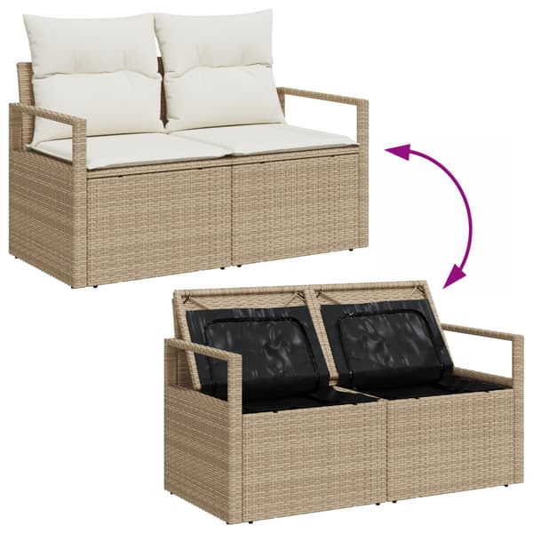 Trädgårdsoffset med kudde 6 pcs Beige och vit konstrotting
