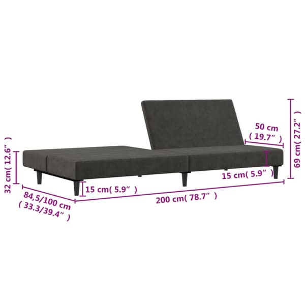 Bäddsoffa 2-sits mörkgrå sammet
