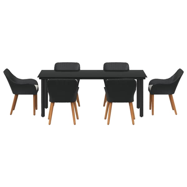 Trädgårdsmöbelset med kudde 7 pcs Svart konstrotting