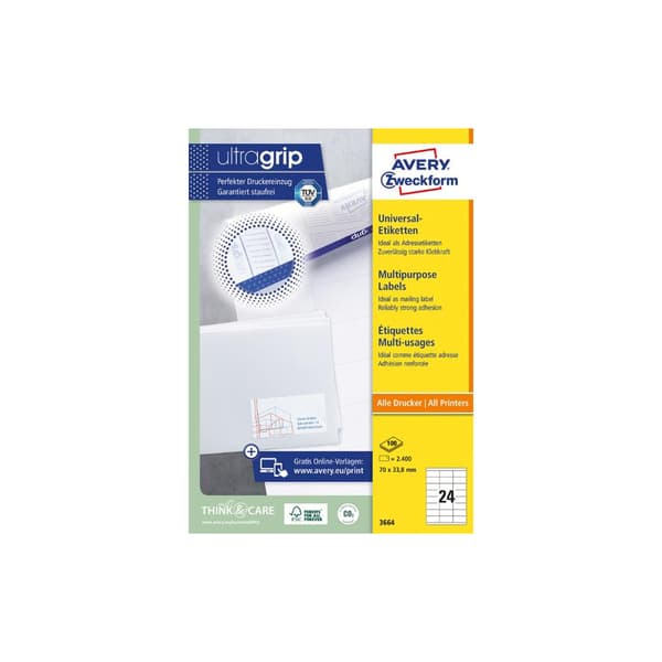Etikett AVERY 70x33,8mm 2400/fp