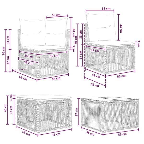 Trädgårdsoffset 5 pcs Grå konstrotting