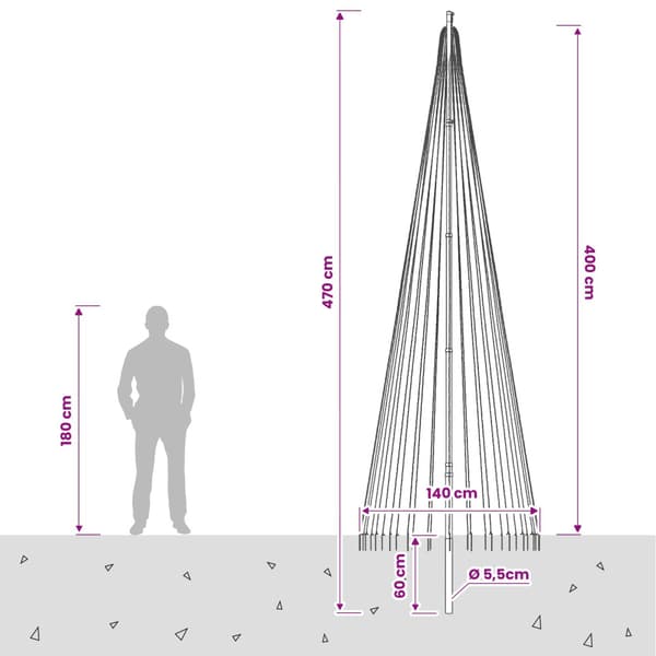 Julgransbelysning med markspett och flaggstång 400 cm