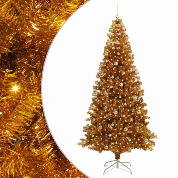 Julgran med LED-belysning Guld 240 cm PET och stål