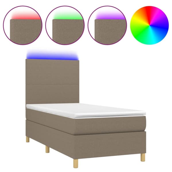 Ramsäng med madrass & LED taupe 80x200 cm tyg