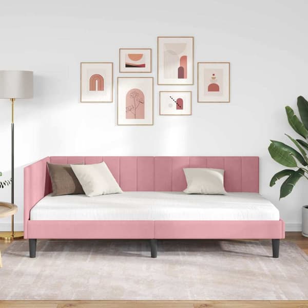 Hörn Sängram med huvudgavel Rosa 100 cm x 200 cm Sammet